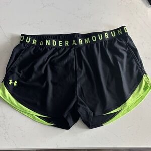 Under Armour Women's Black Shorts with Neon Green Accents - XXL